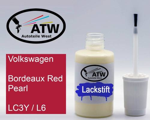 Volkswagen, Bordeaux Red Pearl, LC3Y / L6: 20ml Lackstift, von ATW Autoteile West.